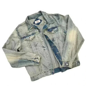 VINTAGE BC ETHIC Denim Jacket, Distressed Acid Wash, Men's Large